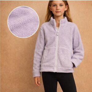 Athleta Girl Light Blue Sherpa Fleece Zip Jacket | Size L (12) | Cozy Full Zip